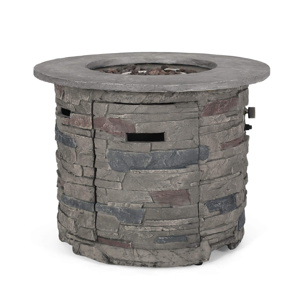 32" Round Concrete Propane Fire Pit Table – Gray