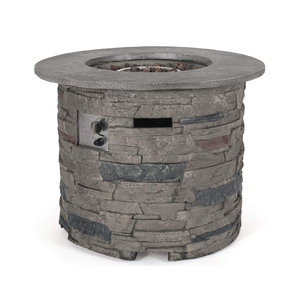 32" Round Concrete Propane Fire Pit Table – Gray