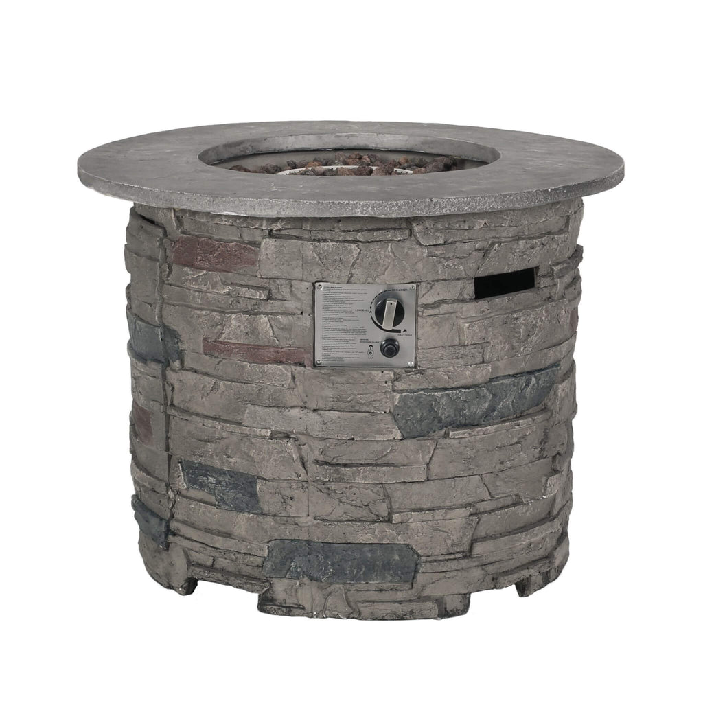 32" Round Concrete Propane Fire Pit Table – Gray