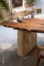 Load image into Gallery viewer, Wabi Sabi Style Luxury Solid Wood Walnut Table with Stone Inspired Legs