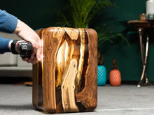Load image into Gallery viewer, Resin Cube Side Table, Epoxy Wood Stool, Cube Accent Table