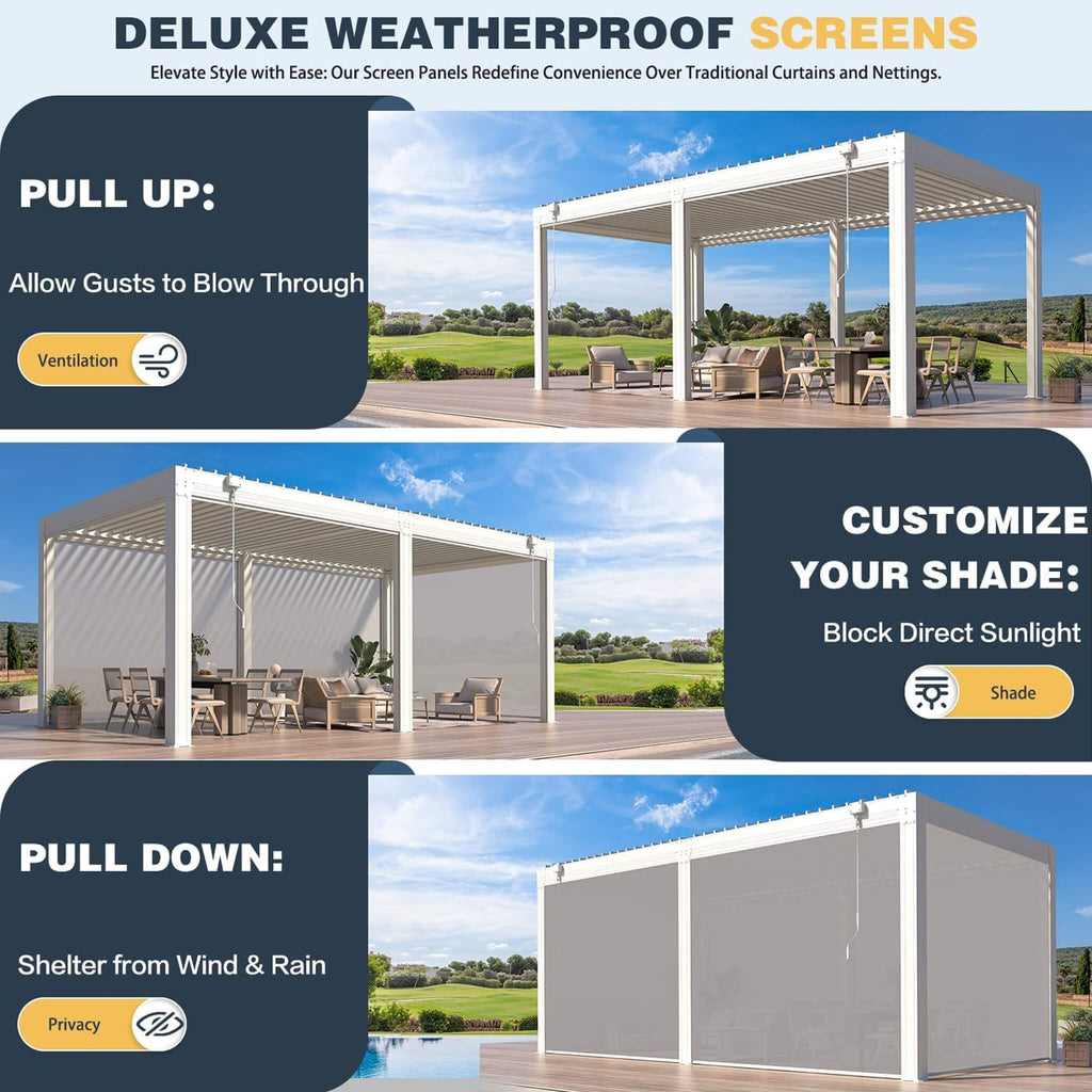 Louvered Aluminum Pergola with Adjustable Roof & Privacy Screens