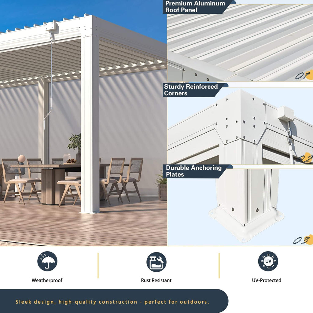 Louvered Aluminum Pergola with Adjustable Roof & Privacy Screens