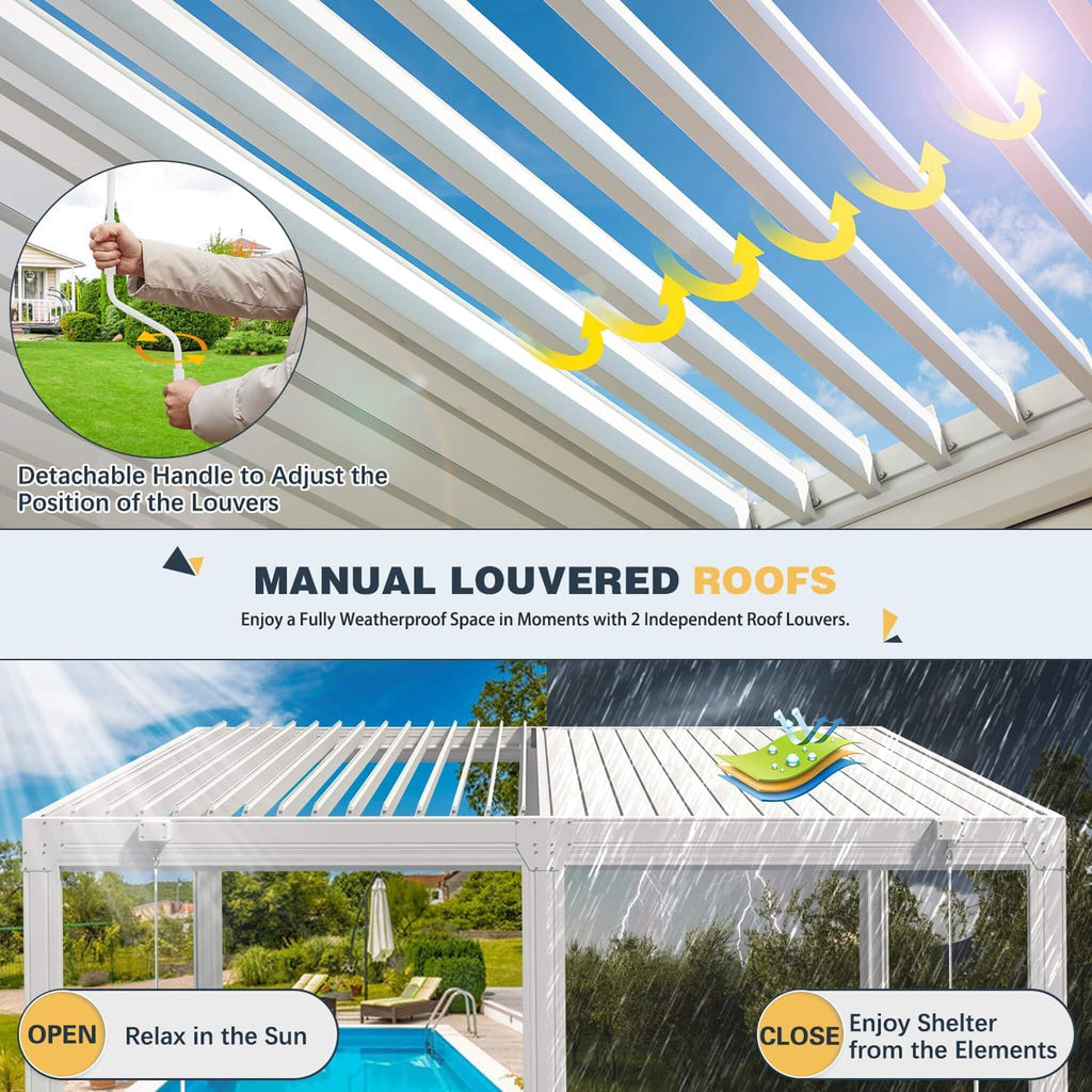 Louvered Aluminum Pergola with Adjustable Roof & Privacy Screens