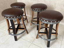 Load image into Gallery viewer, Whiskey &amp; Wine Barrel Bistro Pub Set — Glass Top, Foot Rail