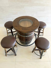 Load image into Gallery viewer, Whiskey &amp; Wine Barrel Bistro Pub Set — Glass Top, Foot Rail