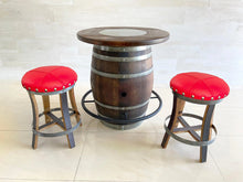 Load image into Gallery viewer, Whiskey &amp; Wine Barrel Bistro Pub Set — Glass Top, Foot Rail