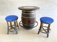 Load image into Gallery viewer, Whiskey &amp; Wine Barrel Bistro Pub Set — Glass Top, Foot Rail