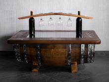 Load image into Gallery viewer, Whiskey &amp; Wine Barrel Coffee Table — Glass Top, Hidden Storage