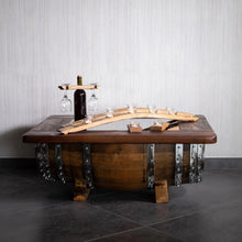 Load image into Gallery viewer, Whiskey &amp; Wine Barrel Coffee Table — Glass Top, Hidden Storage
