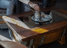 Load image into Gallery viewer, Whiskey &amp; Wine Barrel Coffee Table — Glass Top, Hidden Storage